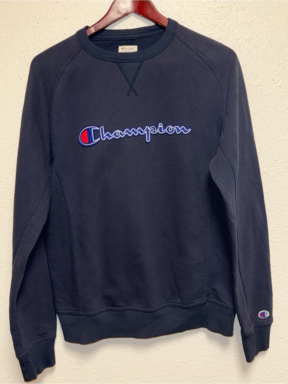 Champion Navy Crewneck Sweatshirt with Embroidered Script Logo